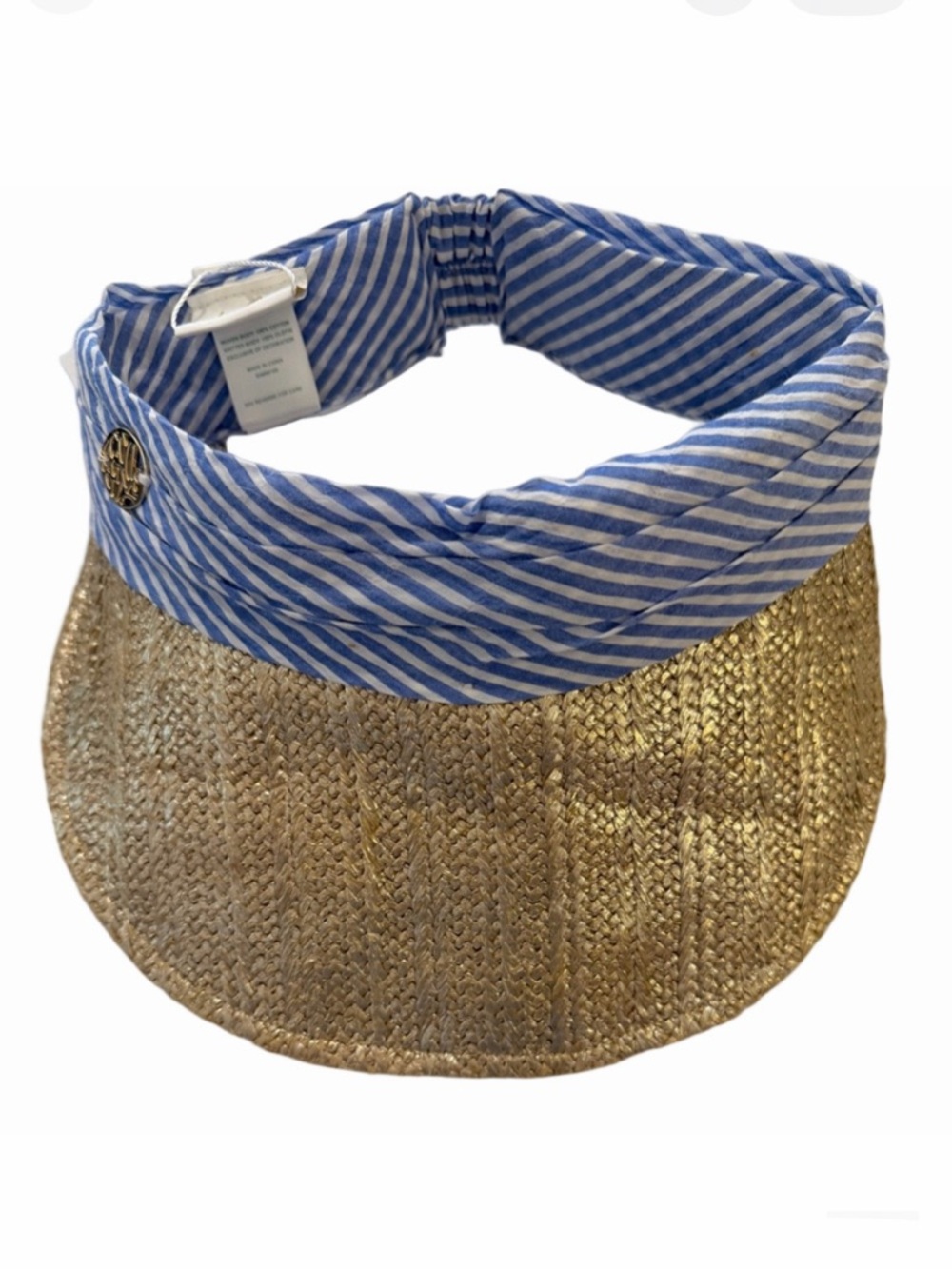 Lilly Pulitzer Blue & White Striped Headband with Gold Straw Visor